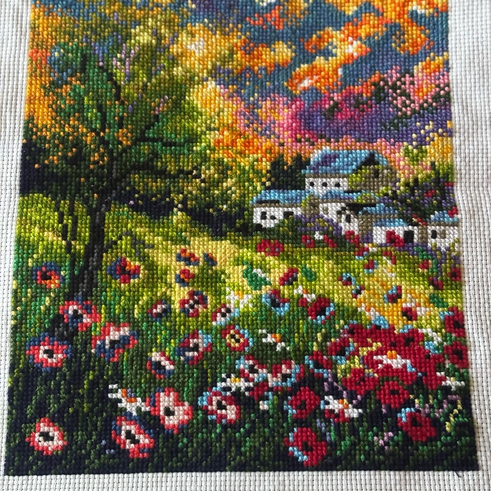 Colorful Needlepoint Landscape Art
